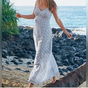 Athleta Cotton Stripe Wayfinder Maxi Dress Size 4 Blue White